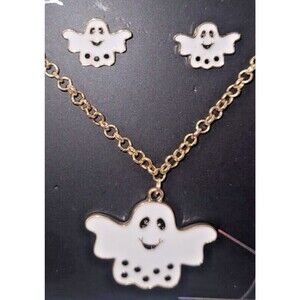 Ghost Halloween Necklace Earrings Jewelry Happy Glost Floating NEW